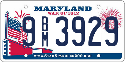 MD license plate 9BM3929