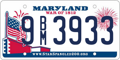 MD license plate 9BM3933