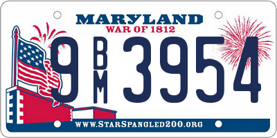 MD license plate 9BM3954