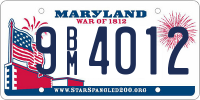 MD license plate 9BM4012