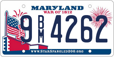 MD license plate 9BM4262