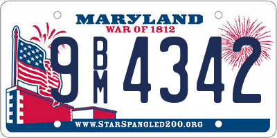 MD license plate 9BM4342