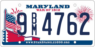 MD license plate 9BM4762