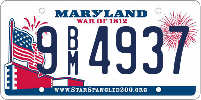 MD license plate 9BM4937