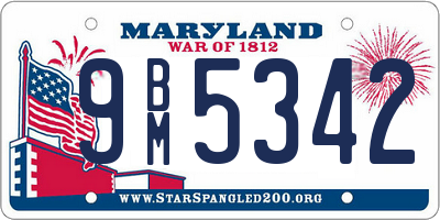 MD license plate 9BM5342