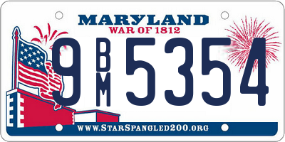 MD license plate 9BM5354