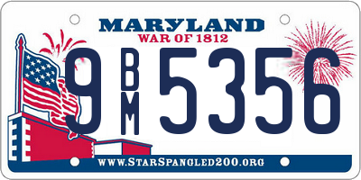 MD license plate 9BM5356