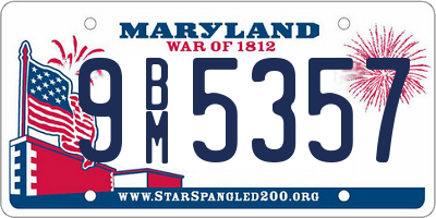 MD license plate 9BM5357