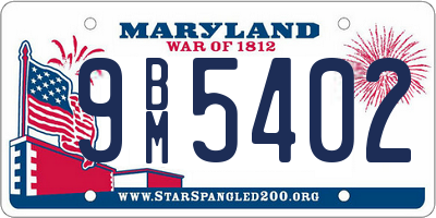 MD license plate 9BM5402