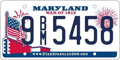 MD license plate 9BM5458