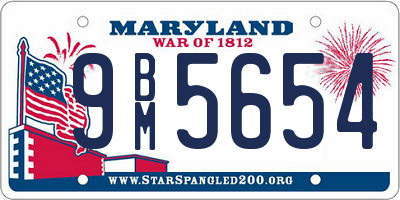 MD license plate 9BM5654