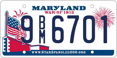 MD license plate 9BM6701