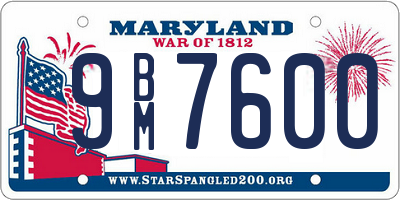 MD license plate 9BM7600