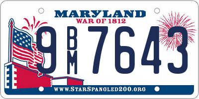 MD license plate 9BM7643