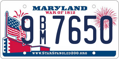 MD license plate 9BM7650