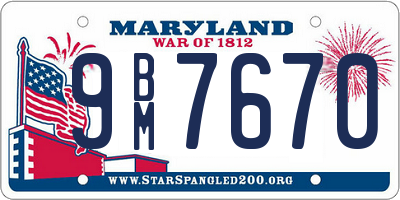 MD license plate 9BM7670