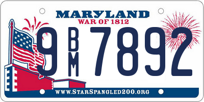 MD license plate 9BM7892