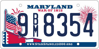 MD license plate 9BM8354