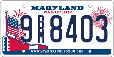 MD license plate 9BM8403