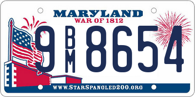 MD license plate 9BM8654