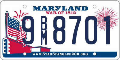 MD license plate 9BM8701