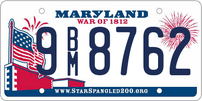 MD license plate 9BM8762