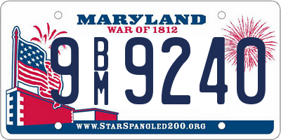 MD license plate 9BM9240