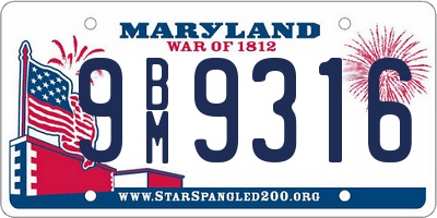 MD license plate 9BM9316