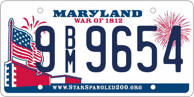 MD license plate 9BM9654