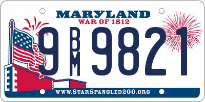 MD license plate 9BM9821