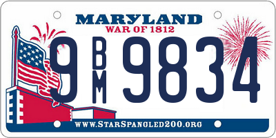 MD license plate 9BM9834