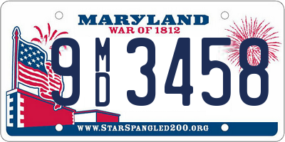 MD license plate 9MD3458