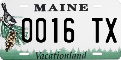 ME license plate 0016TX