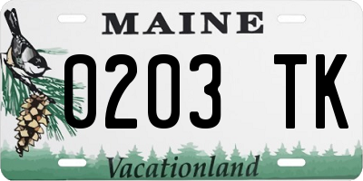 ME license plate 0203TK