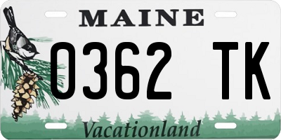 ME license plate 0362TK