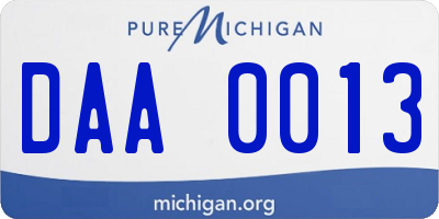 MI license plate DAA0013