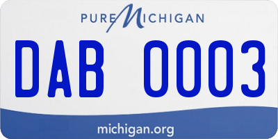 MI license plate DAB0003
