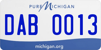 MI license plate DAB0013