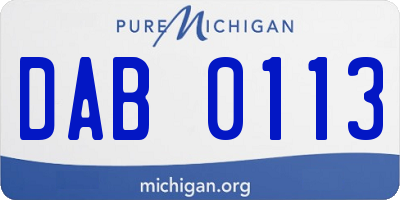 MI license plate DAB0113