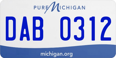MI license plate DAB0312