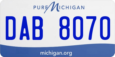 MI license plate DAB8070