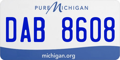 MI license plate DAB8608