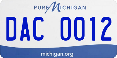 MI license plate DAC0012