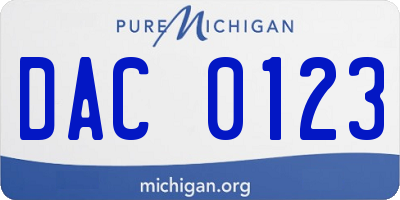 MI license plate DAC0123