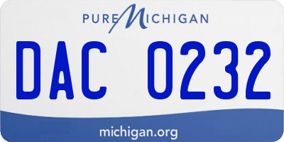 MI license plate DAC0232