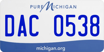 MI license plate DAC0538