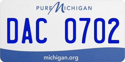 MI license plate DAC0702