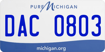 MI license plate DAC0803