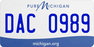 MI license plate DAC0989