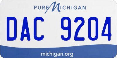 MI license plate DAC9204